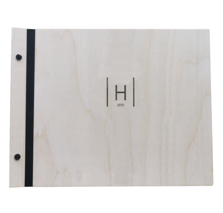 BOEK HOUT MET BOEKSCHROEVEN EN LEER